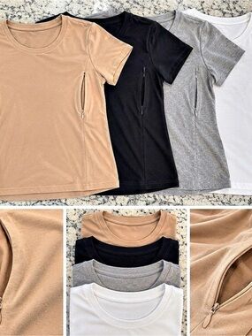 4 Piece Nursing Tops Bundle Breastfeeding Zip Access Tees